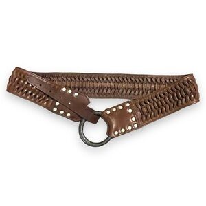 Vintage Belt 2.25" Wide Woven Leather Studded Boho Ren Fair Cosplay Brown Medium